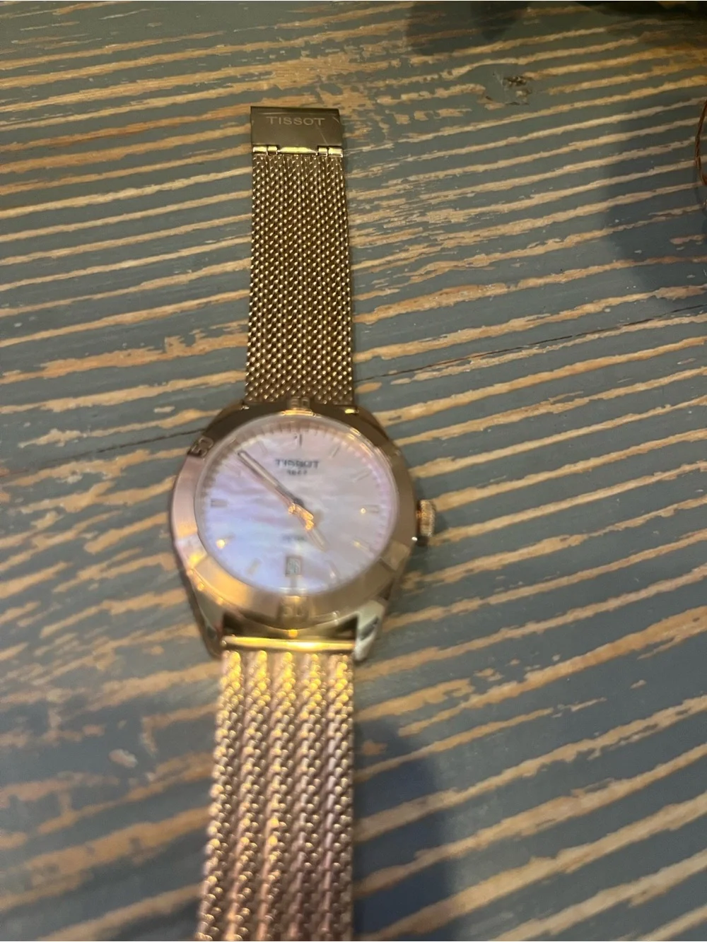 Tissot PR100 sport chic Rose Gold Mesh Watch with Pink Mother-of-Pearl Dial